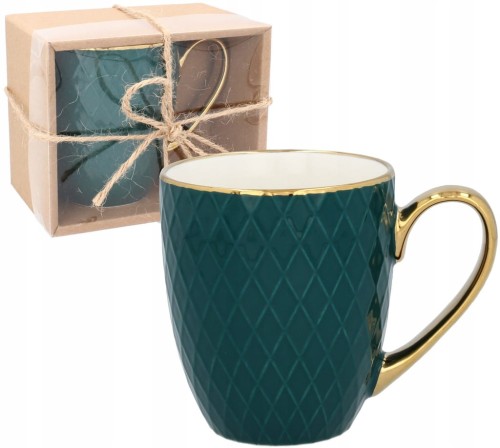 Kubek porcelanowy 380ml TŁOCZONY ze złotym uszkiem