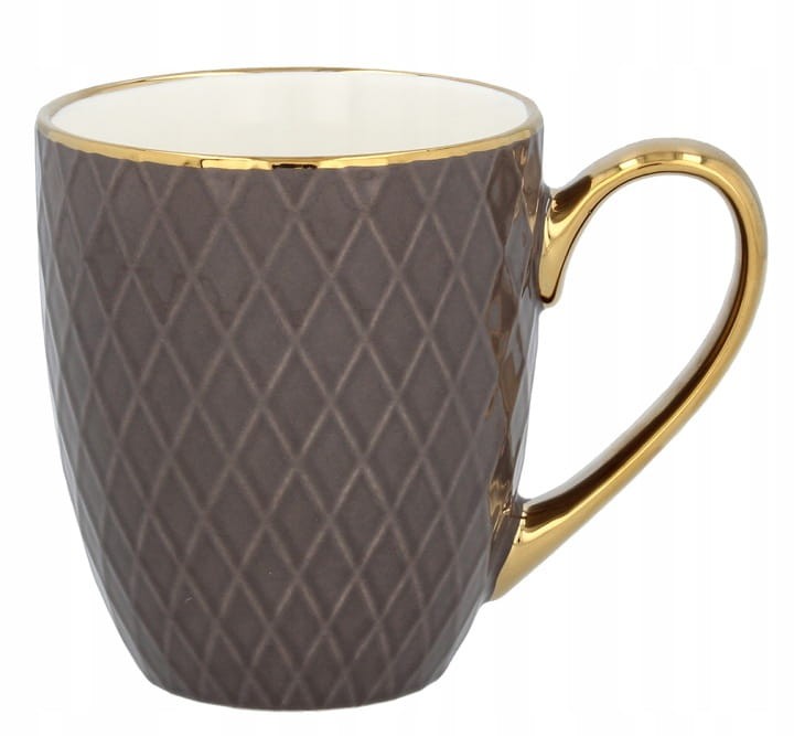 Kubek porcelanowy 380ml TŁOCZONY ze złotym uszkiem