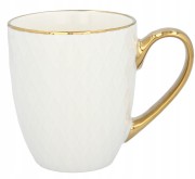 Kubek porcelanowy 380ml TŁOCZONY ze złotym uszkiem