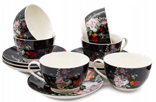 KOMPLET filiżanek 270ml ze spodkiem 6+6 CZARNE