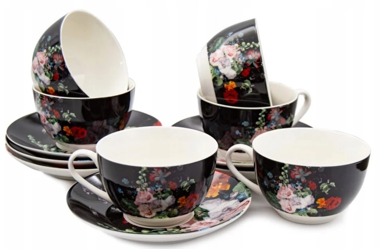 KOMPLET filiżanek 270ml ze spodkiem 6+6 CZARNE
