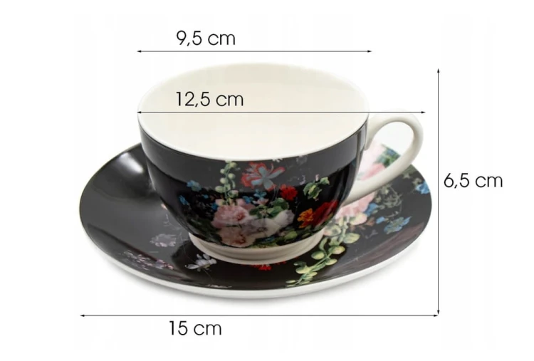 KOMPLET filiżanek 270ml ze spodkiem 6+6 CZARNE