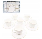 Komplet filiżanek 6+6 biało złote FALA 240ml