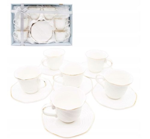 Komplet filiżanek 6+6 biało złote FALA 240ml