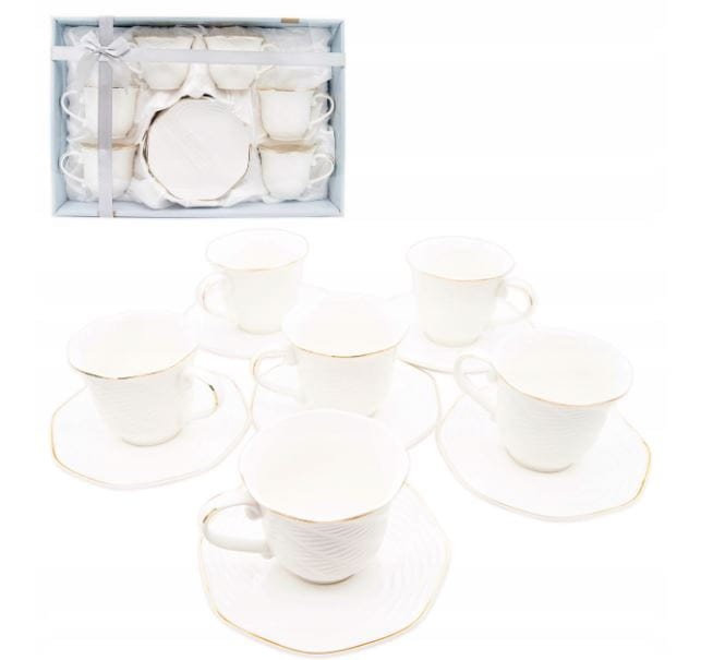 Komplet filiżanek 6+6 biało złote FALA 240ml