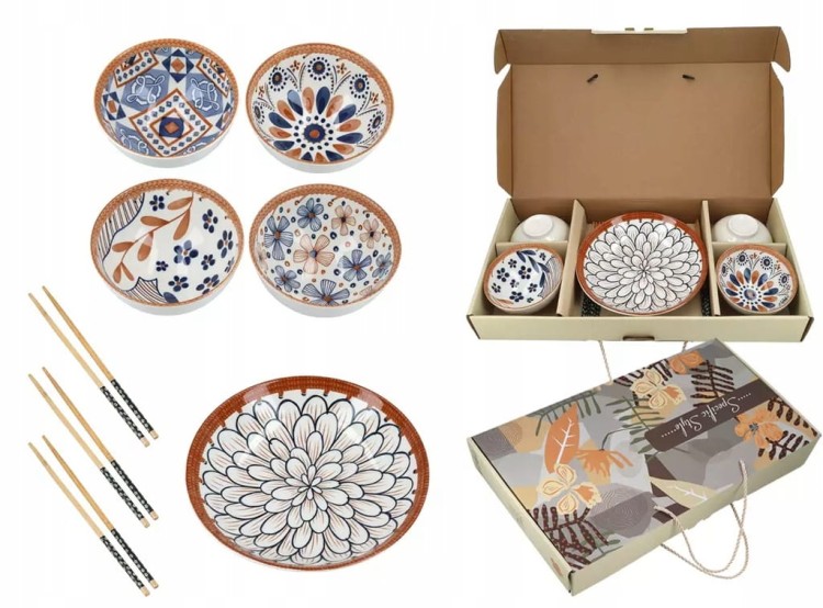 Kpl 4 miseczek/ talerz/ pałeczki BIAŁE 11x6 HP