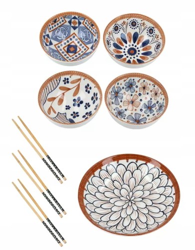 Kpl 4 miseczek/ talerz/ pałeczki BIAŁE 11x6 HP