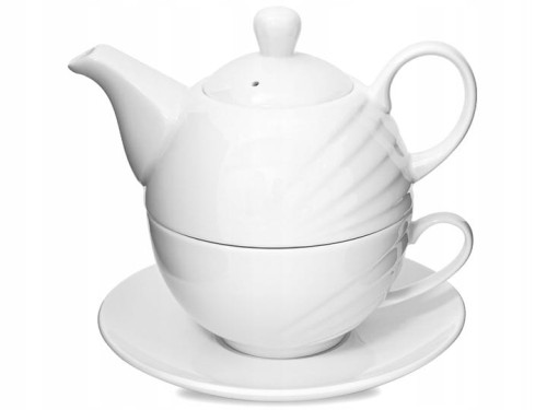 Dzbanek na herbatę z filiżanką BIAŁY FALA