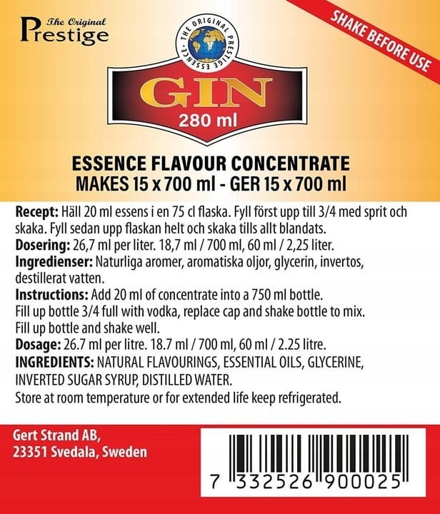 Zaprawka PRESTIGE GIN KLASYCZNY 280ml esencja