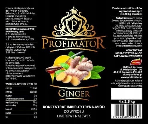 KONCENTRAT PROFIMATOR IMBIR CYTRYNA MIÓD 6KG BAG IN BOX ZAPRAWKA ESENCJA