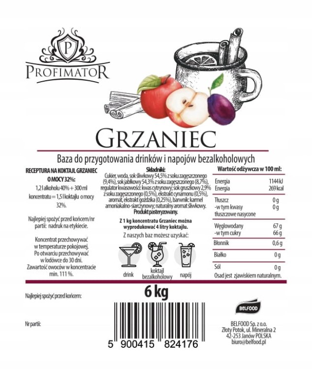 Baza do drinków i bezalkoholowych koktajli PROFIMATOR GRZANIEC box 6kg