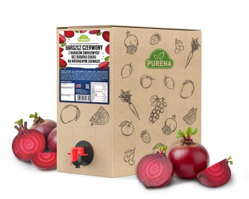 Barszcz czerwony z buraków ćwikłowych na bulionie i zakwasie PURENA 3 L