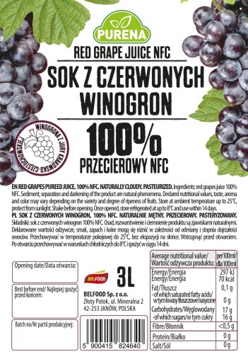 Sok NFC WINOGRONOWY Z CIEMNYCH WINOGRON 3L