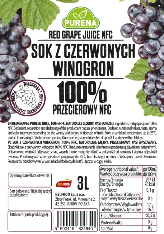 Sok NFC WINOGRONOWY Z CIEMNYCH WINOGRON 3L