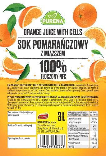 Sok NFC POMARAŃCZOWY Z MIĄŻSZEM 3L