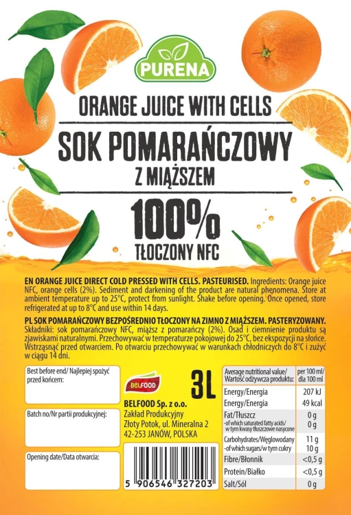 Sok NFC POMARAŃCZOWY Z MIĄŻSZEM 3L