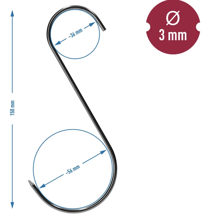 Haki do wędzenia  tradycyjne - S, ostrzone 3mm x 150mm 5 szt.