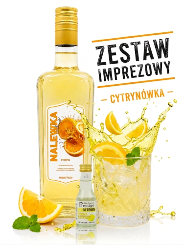 ZESTAW IMPREZOWY do stworzenia drinka zaprawka Prestige Citron Vodka 20ml +BUtELKA JACK 0,7l+Etykieta cytryna