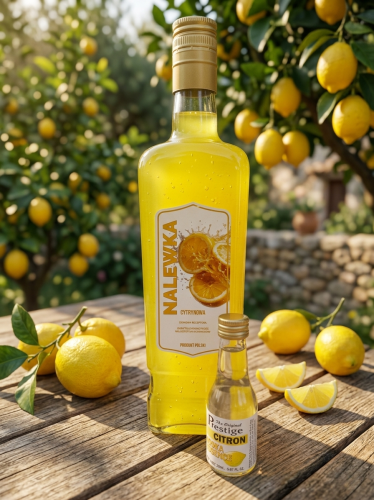 ZESTAW IMPREZOWY do stworzenia drinka zaprawka Prestige Citron Vodka 20ml +BUtELKA JACK 0,7l+Etykieta cytryna
