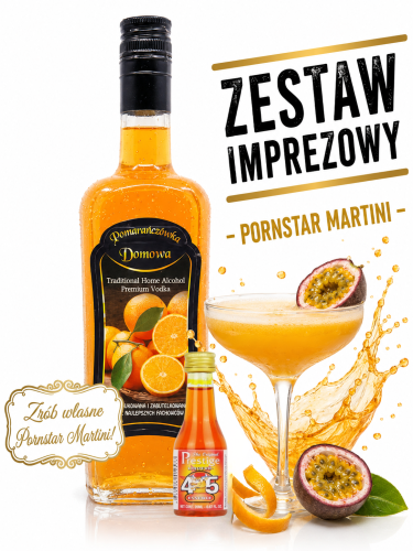 ZESTAW IMPREZOWY do stworzenia drinka PORNSTAR MARTINI zaprawka PrestigeLikier 45 pomarańcza wanilia 20ml +Butelka JACK 0,7l+Etykieta pomarańczówka