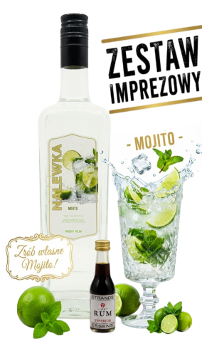 ZESTAW IMPREZOWY do stworzenia drinka MOJITO - Strands Light Rum 25ml +BUTELKA JACK 0,7l+ Etykieta mojito