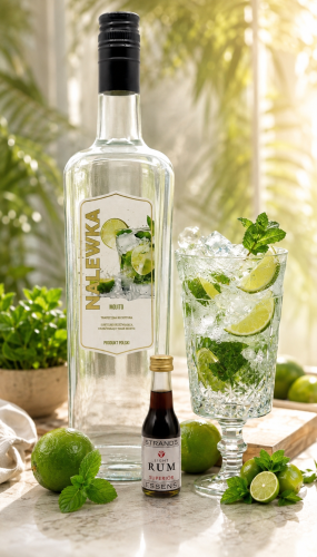 ZESTAW IMPREZOWY do stworzenia drinka MOJITO - Strands Light Rum 25ml +BUTELKA JACK 0,7l+ Etykieta mojito
