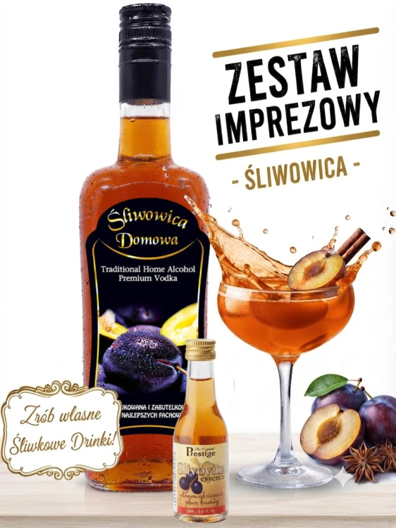 ZESTAW IMPREZOWY do stworzenia drinka Śliwowica -Prestige SLIWOVITS slivovitz+BUTELKA JACK 0,7l+ Etykieta śliwowica domowa