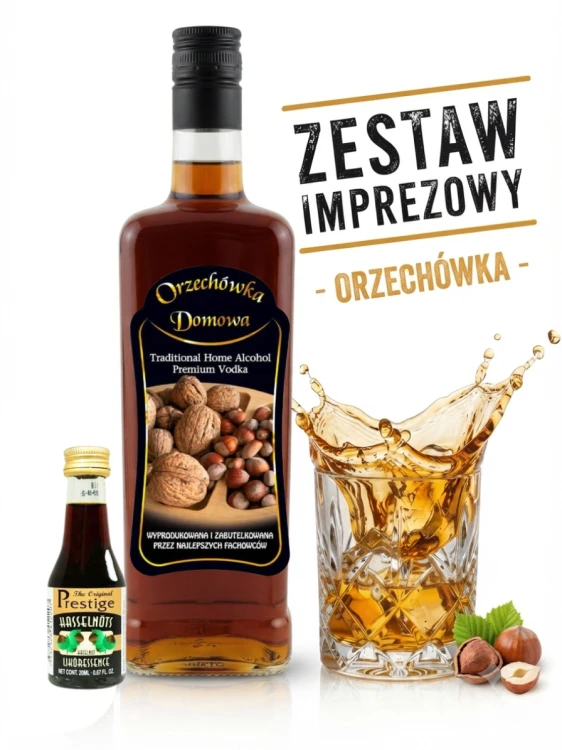 ZESTAW IMPREZOWY do stworzenia ORZECHÓWKI zaprawka +Butelka JACK 0,7l+Etykieta orzechówka