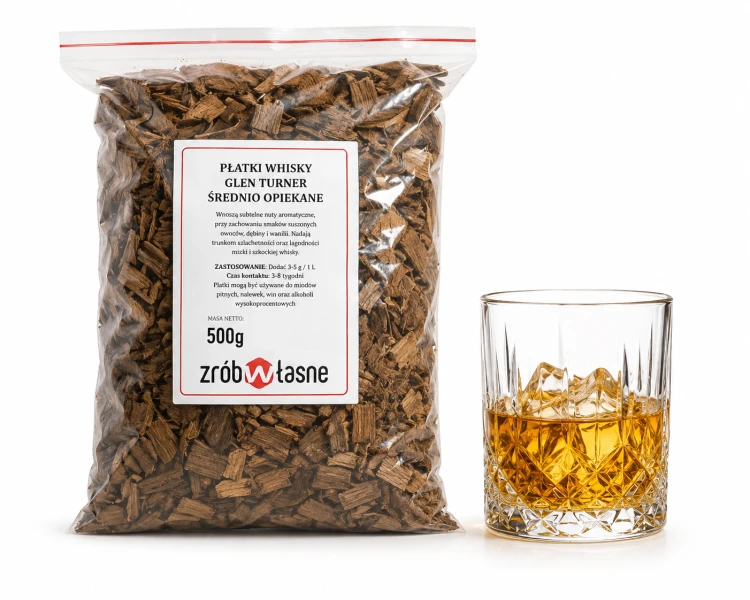 Płatki WHISKY Glen Turner ŚREDNIO opiekane 500g bourbon