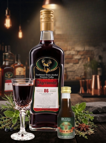 ZESTAW IMPREZOWY do stworzenia drinka JAGERBOMBE Jakt Snaps 20 ml + Butelka .JACK 0,7l + Etykieta  jagerbombe 20 ml