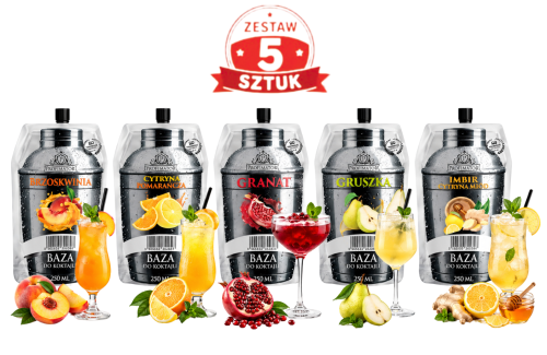 5 x Koncentrat do nalewek Brzoskwinia, Cytryna-pomarańcza , Granat , Gruszka , Imbir-cytryna-miód 250 ml